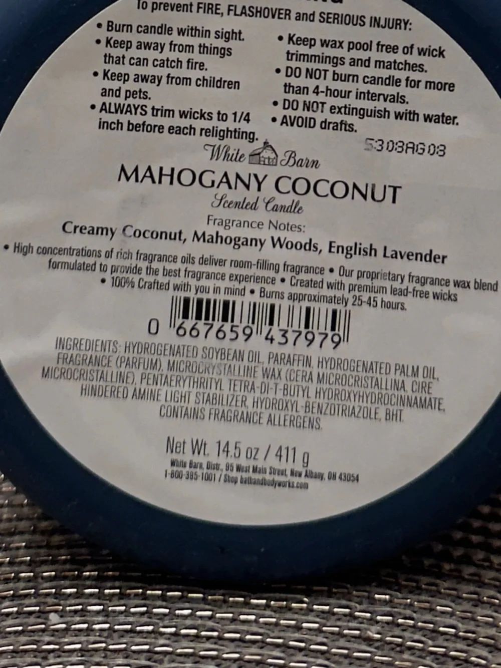 NEW BBW White Barn Mahogany Coconut 3-Wick Candle bath and body works - Picture 3 of 3